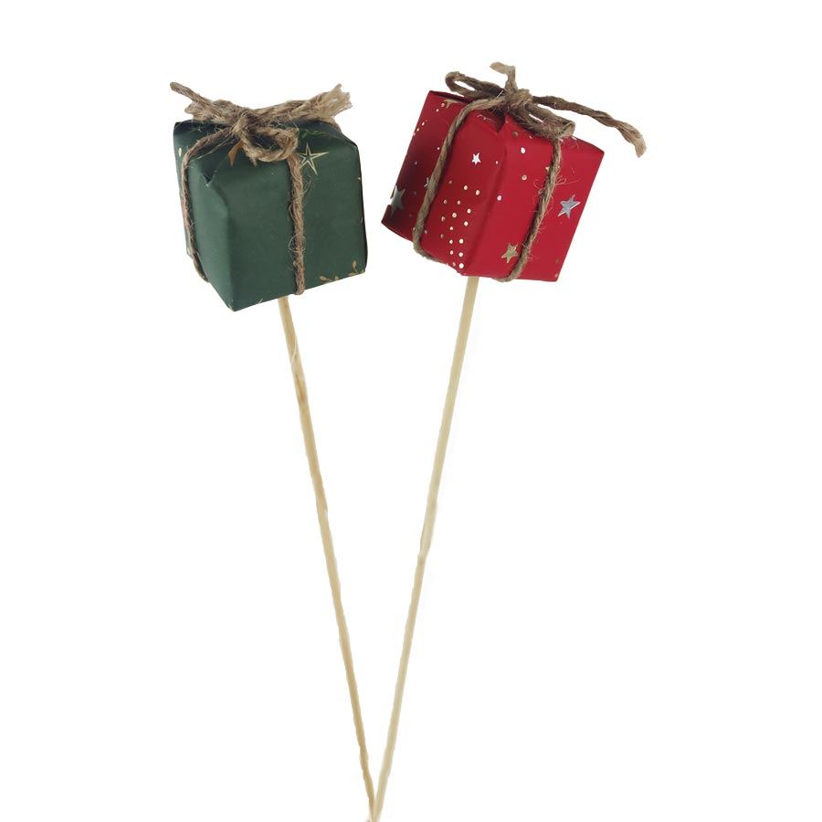 Zápich dekoračný vianočný darček, 2 ks A0342