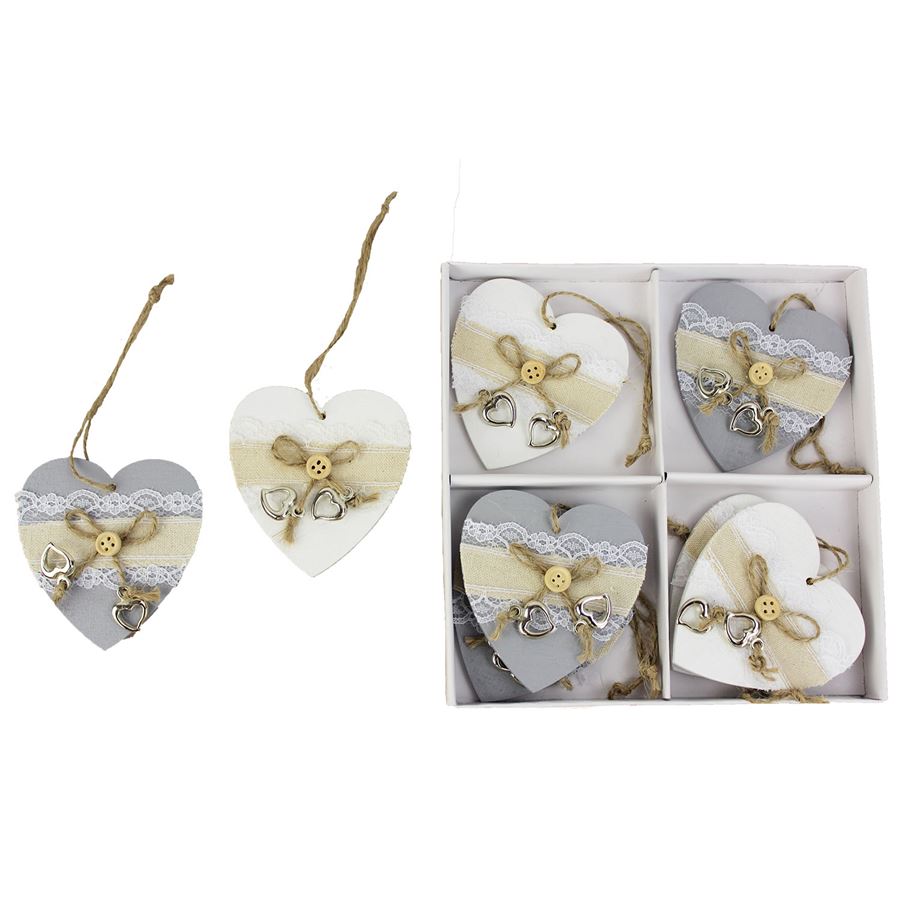 Drevená dekorácia srdce, 8ks D0503