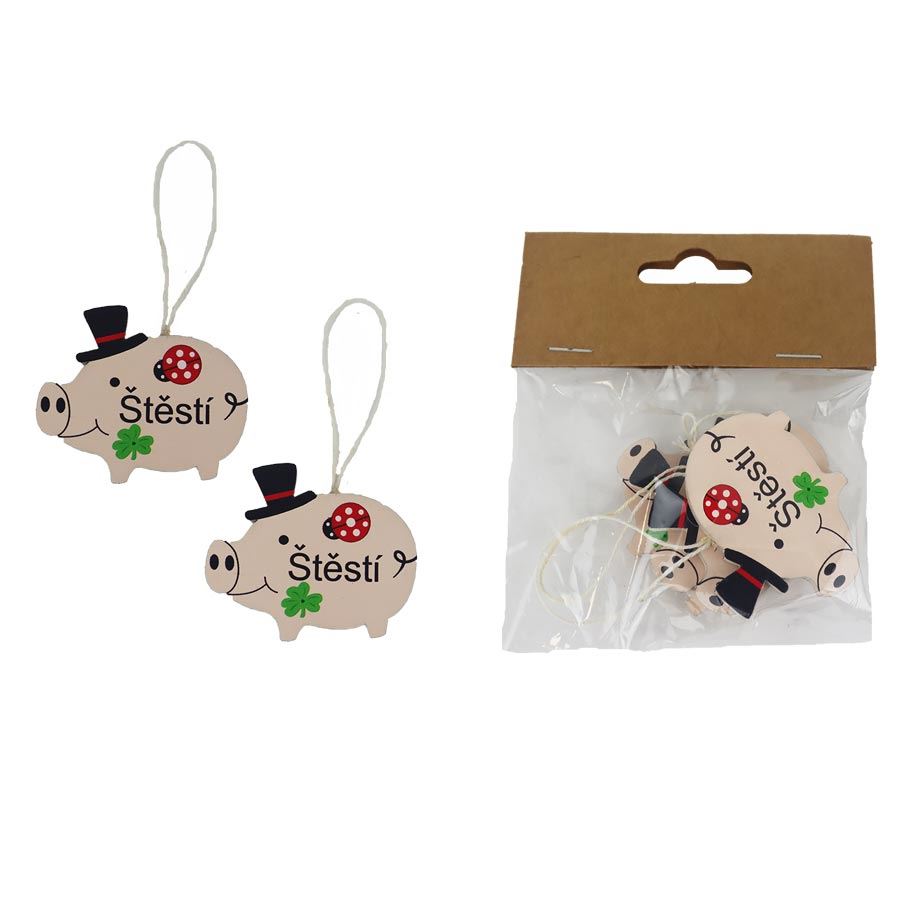 Dekorácia prasiatko pre šťastie na zavesenie, 4 ks D7252