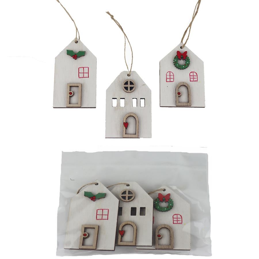 Dekoračný domček na zavesenie, 3 ks D7571-01