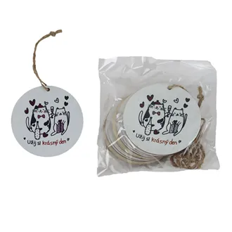 Visačka mačky s nápisom Užij si krásný den, 10 ks D7867