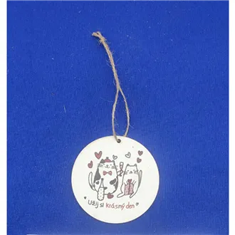 Visačka mačky s nápisom Užij si krásný den, 10 ks D7867