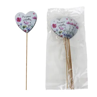 Dekoračný zápich srdce s nápisom Pro paní učitelku, 8 ks D7880