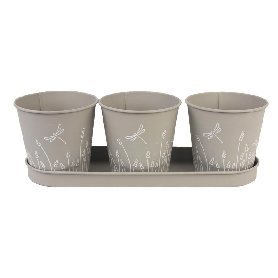 Sada 3 kvetináčov s táckou K2585-21