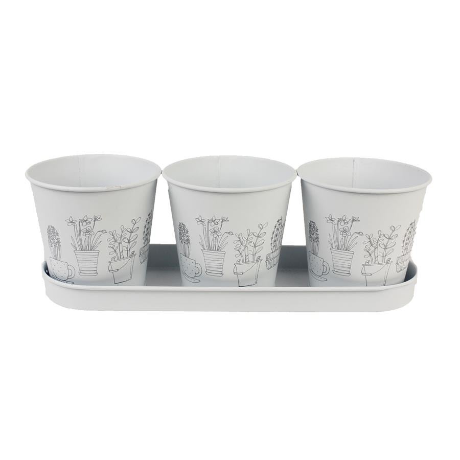 Sada 3 kvetináčov s táckou K2601-01
