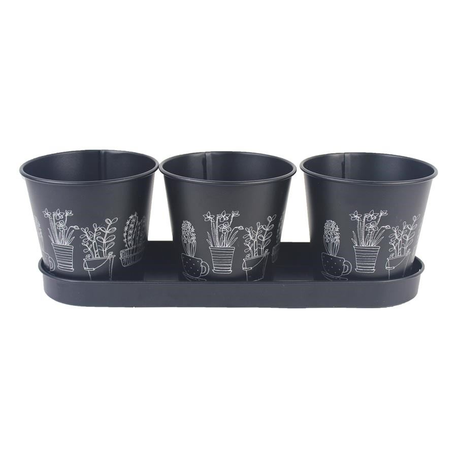 Sada 3 kvetináčov s táckou K2601-19