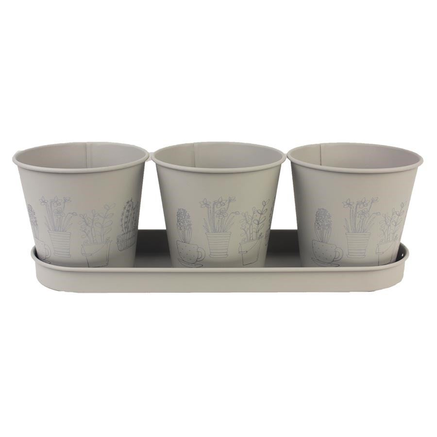 Sada 3 kvetináčov s táckou K2601-21