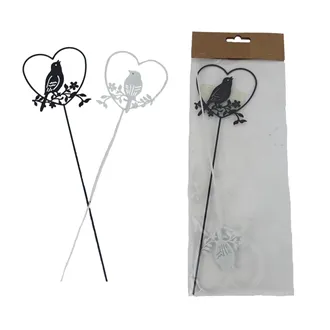 Zápich srdca s vtáčikom, 2 ks K4737