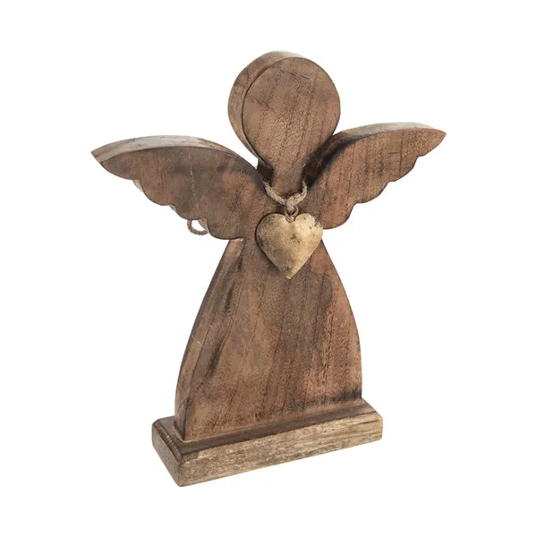 Anjel z dreva s kovovým srdcom O0363