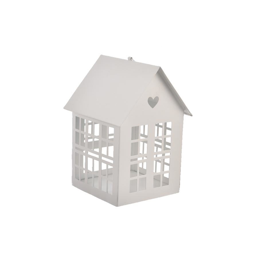 Sviečka kovová domček biela O0530