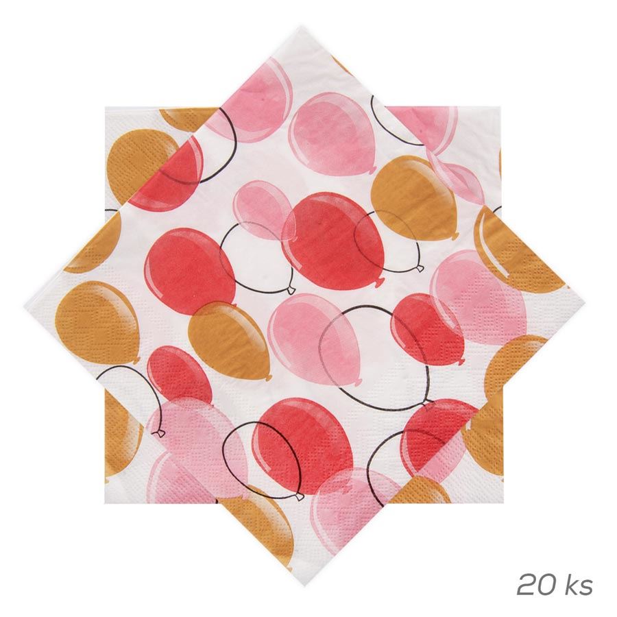 Obrúsok papier balóniky 20 ks 33x33 cm ružová O0561