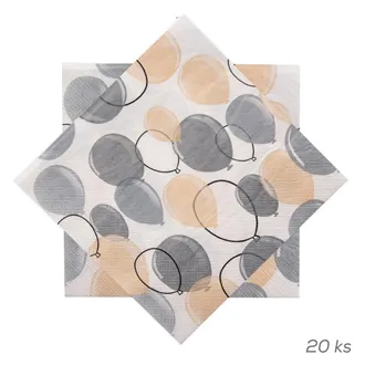 Obrúsok papier balóniky 20 ks 33x33 cm šedá O0562