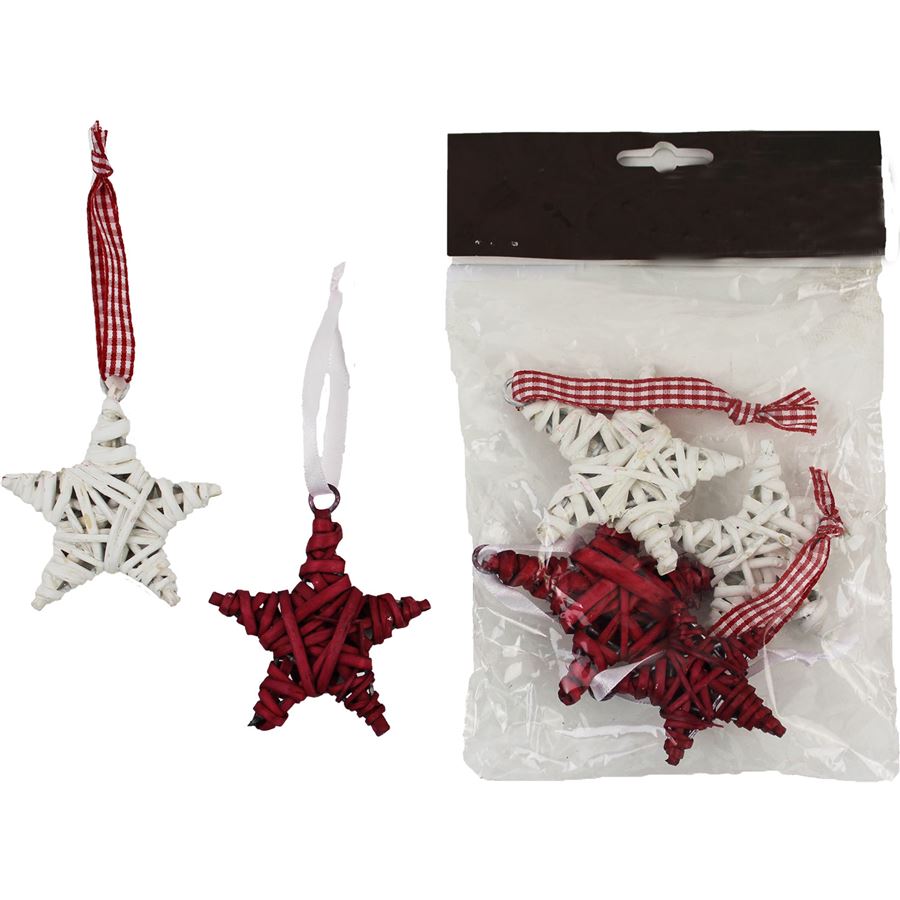 Hviezda červ . + biela 7 cm , 6 ks P0349