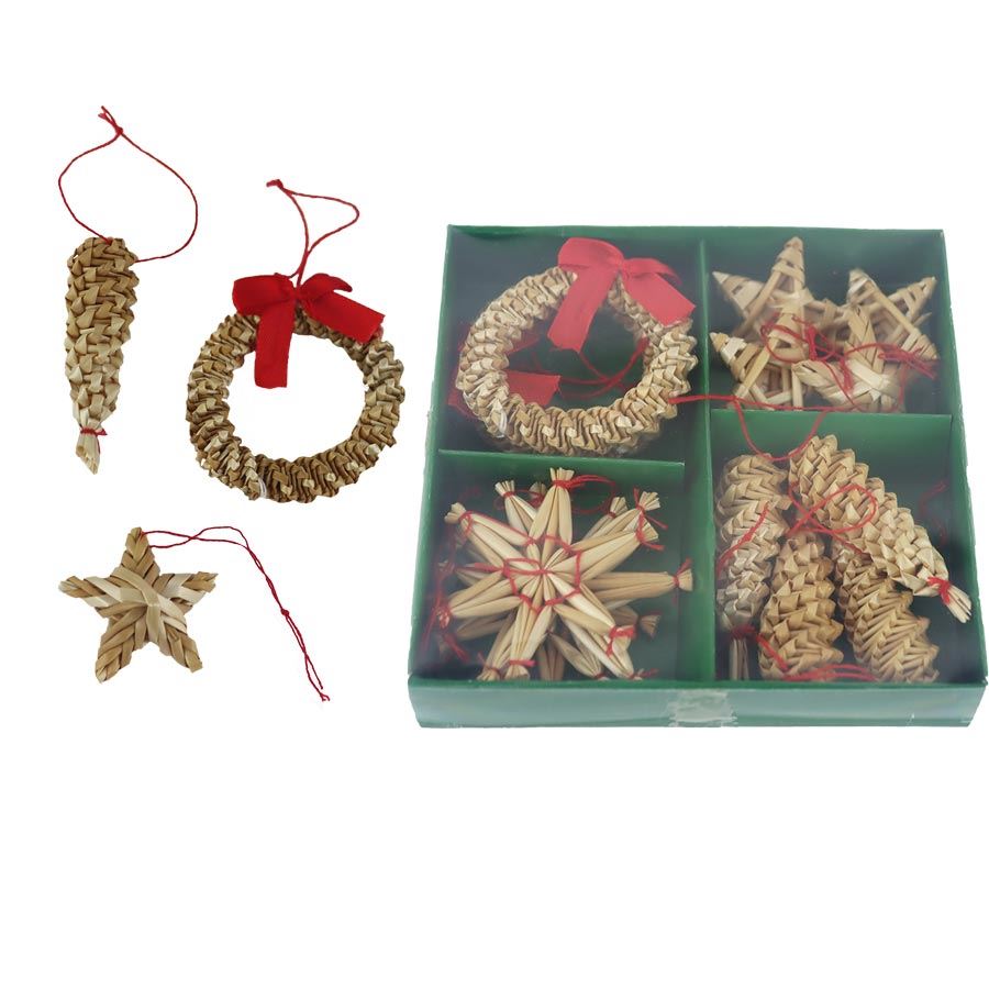 Slamené ozdoby na zavesenie, 14 ks P2361