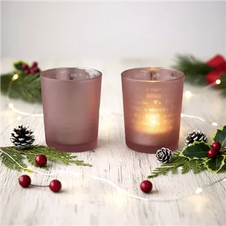 Sklenený svietnik ružový S0029