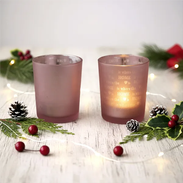 Sklenený svietnik ružový S0029