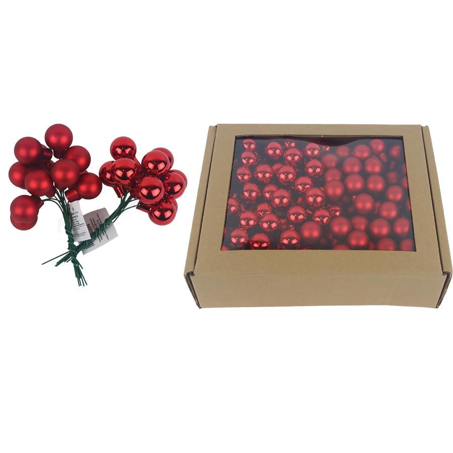 Sklenené banky na drôtiku červené, priemer. 2cm, S0570-08/BOX 144 ks