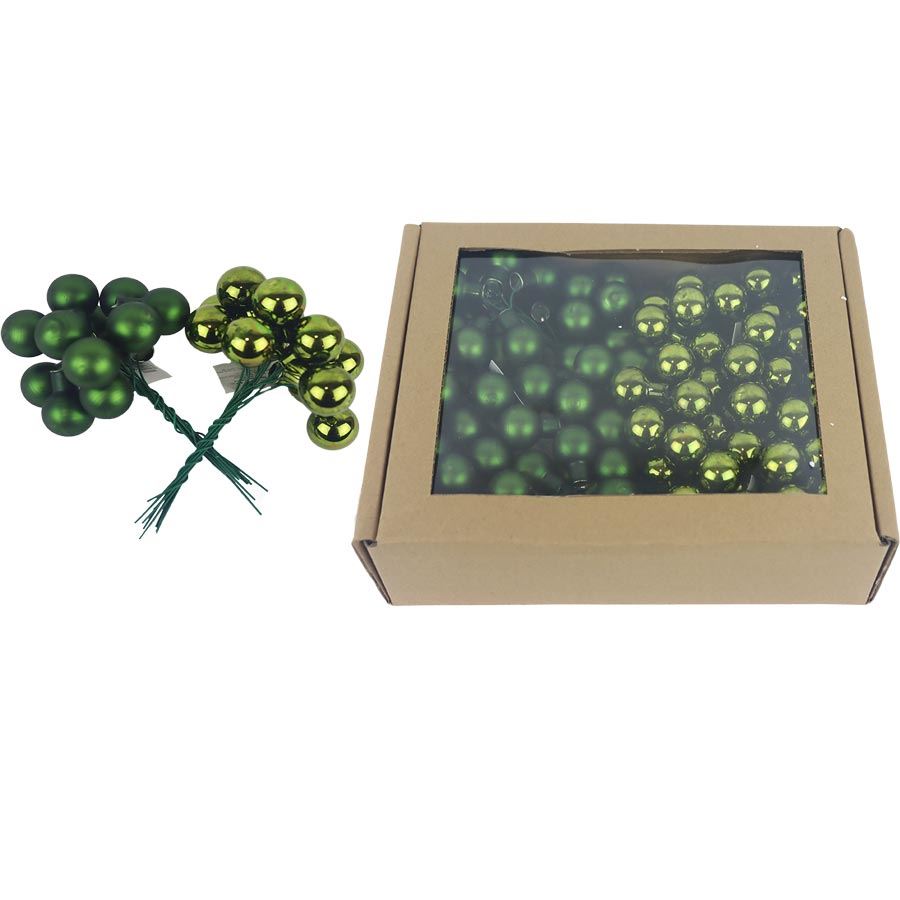 Sklenené banky na drôtiku zelené, priemer. 2cm, S0570-16/BOX 144 ks