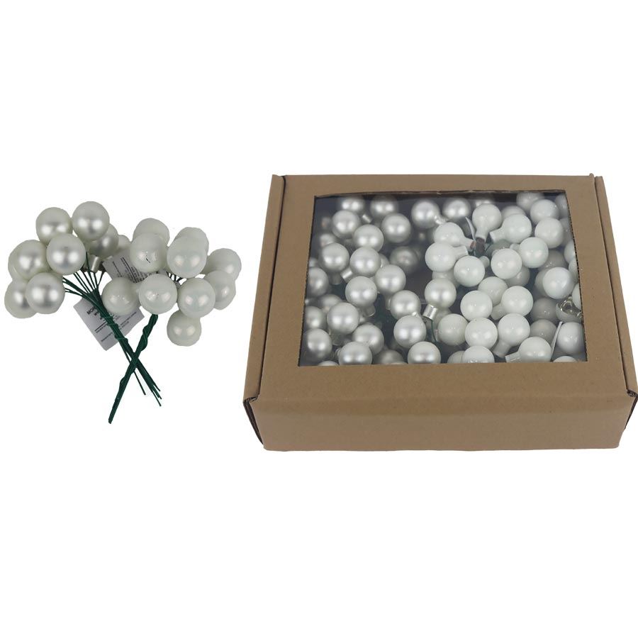 Sklenené banky na drôtiku perleťové, priemer. 2cm, S0570-26/BOX 144 ks