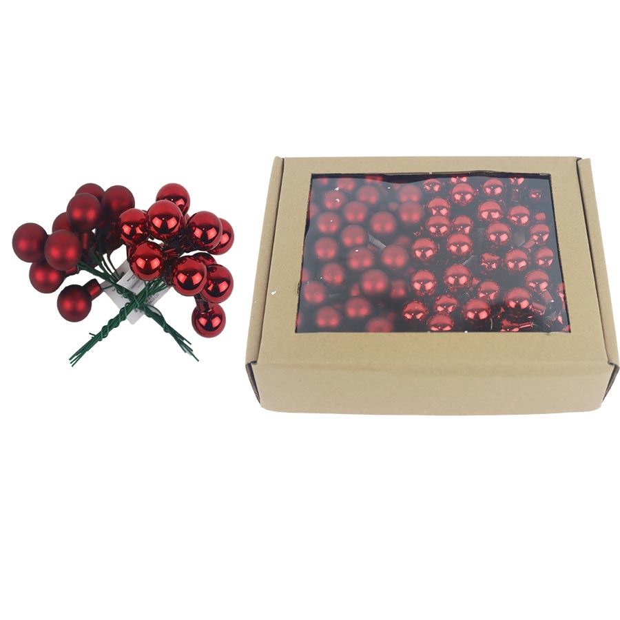 Sklenené banky na drôtiku červené, priemer. 2cm, S0570-34/BOX 144 ks