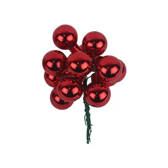 Sklenené banky na drôtiku, červená lesklá, priemer 2,5 cm, 12 ks, S0571-08/L