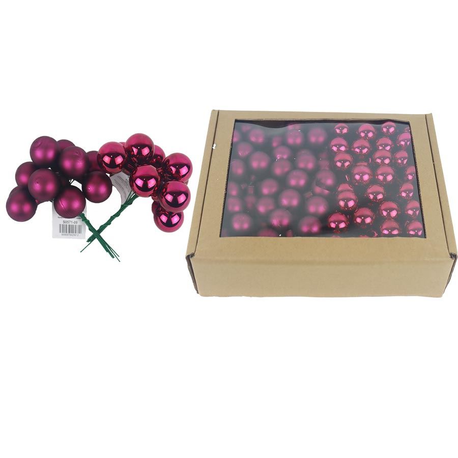 Sklenené banky na drôtiku bordeaux, pr.2,5 cm, S0571-09/BOX 144 ks