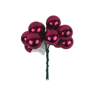 Sklenené banky na drôtiku, bordeaux lesklá, priemer 2,5 cm, 12 ks, S0571-09/L