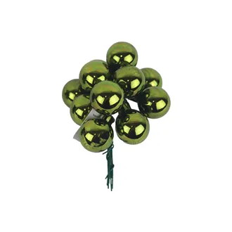 Sklenené banky na drôtiku, tm.zelená lesklá, pr.2,5 cm, 12 ks, S0571-16/L