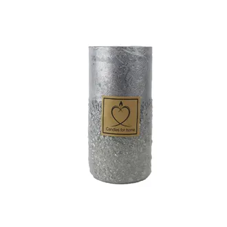 Metalická strieborná sviečka valec 7 x 14 cm S0584-28