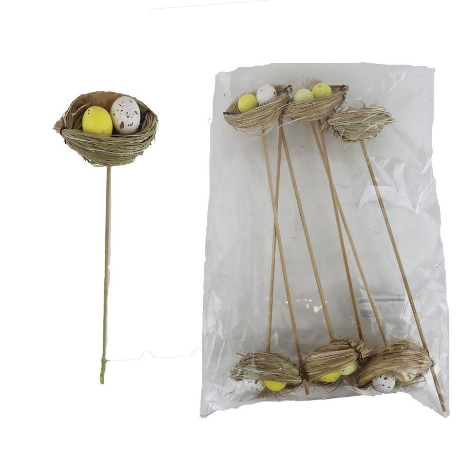 Zápich hniezdo s vajíčkami, 6 ks X6913