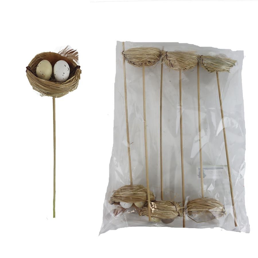 Zápich hniezdo s vajíčkami, 6 ks X6927