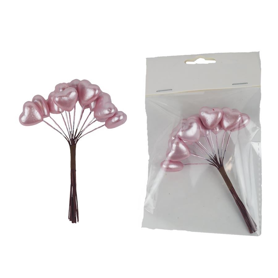 Dekoračné srdiečka na drôtiku, 12 ks X7608-05