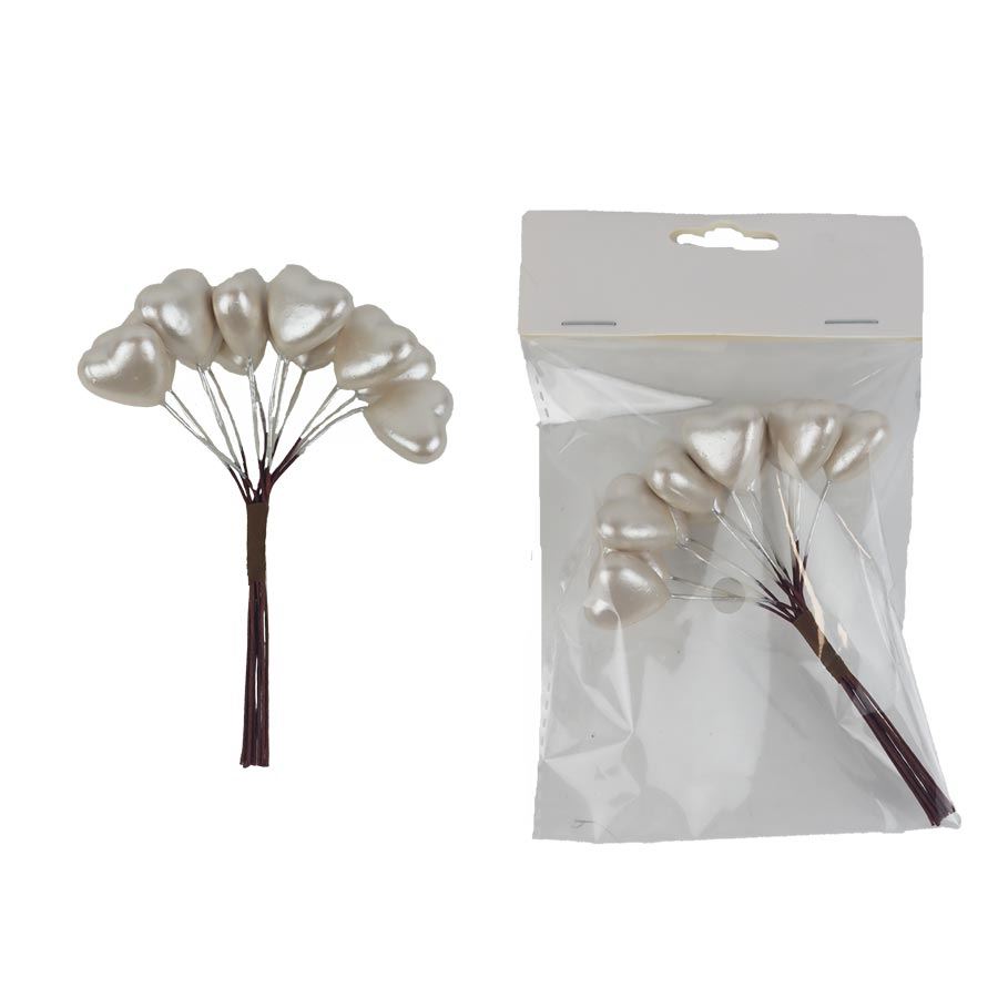 Dekoračné srdiečka na drôtiku, 12 ks X7608-26