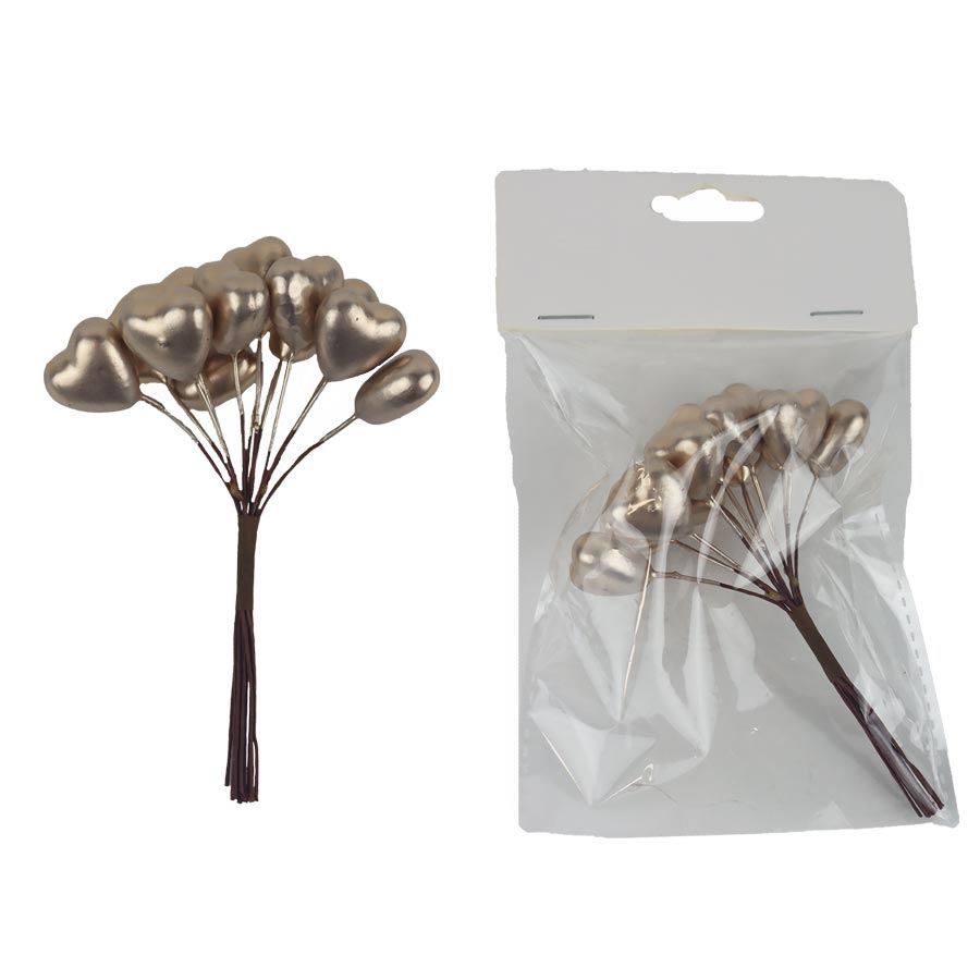 Dekoračné srdiečka na drôtiku, 12 ks X7608-30